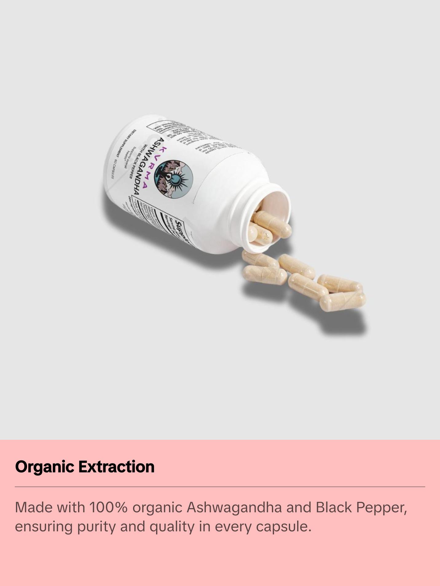 Kvrma Ashwagandha & Black Pepper for Max absorption - 100% Organic, Vegan, Plant based, Allergen free, Gluten Free. Your Favorite Ashwagandha Brand