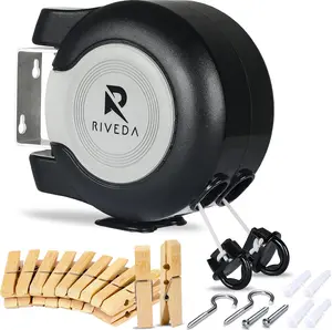 Dual Retractable Clothesline 43 ft Each Line with 24 Clothes Pins - Heavy Duty Clothes Line Indoor & Outdoor Laundry Line -Double Clothing line - Easy Installation (Black)