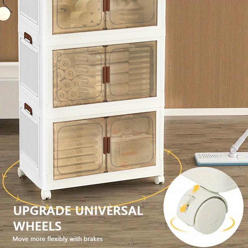 60CM-2/3/4/5 Layers Plastic Storage Box Organizer Stackable & Foldable with Magnetic Transparent Door for Kitchen Bedroom Living Room Study Office Saving Space