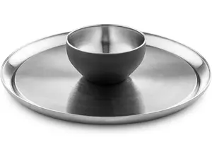 Chip and Dip Serving Set - Stainless Steel Appetizer Tray w/Shrimp Cocktail Platter & 13 Inch Round Cake Stand - Stylish & Versatile Kitchen Accessory for Displaying Desserts