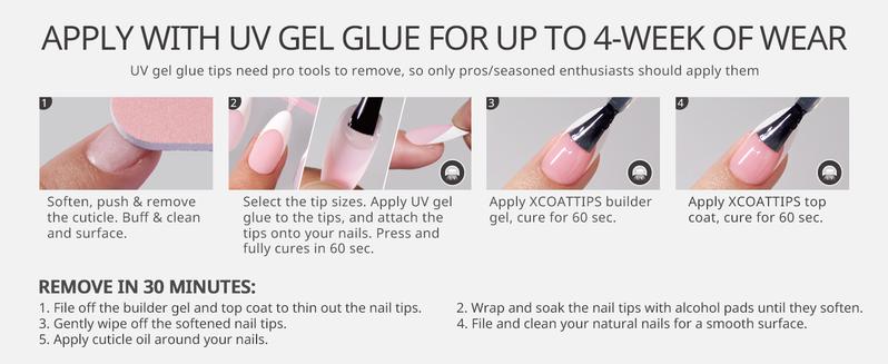 BTArtboxnails XCOATTIPS Press on Nails-96pcs White Short Square or Almond or Stiletto French Tips Glitter Pink Base,Soft Gel FalseNail, Soak Off Acrylic Fake Nails Extensions