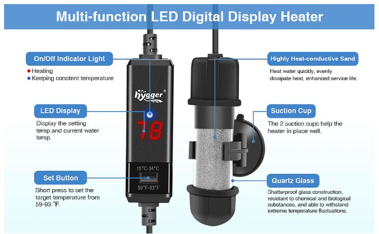 hygger Small Aquarium Betta Heater, Submersible Fish Tank Heater 10W/25W/50W/100W with LED Digital Display, Suitable for Marine Saltwater and Freshwater up to 5/10/16/26 Gallon hygger Small Aquarium Betta Heater, Submersible Fish Tank Heater 10W/25W/50W/100W with LED Digital Display, Suitable for Marine Saltwater and Freshwater up to 5/10/16/26 Gallon