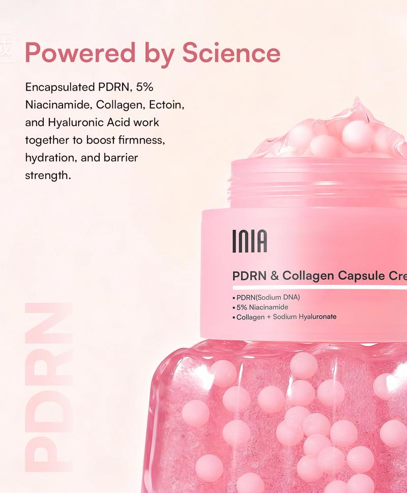 INIA PDRN + Peptide Repair Cream– Intensive Repair, Firm & Hydrate for Sensitive Skin with Salmon DNA, 5% Niacinamide & Collagen, Fresh PDRN Capsules for Maximum Repair, Layerable with Sunscreen & Makeup
