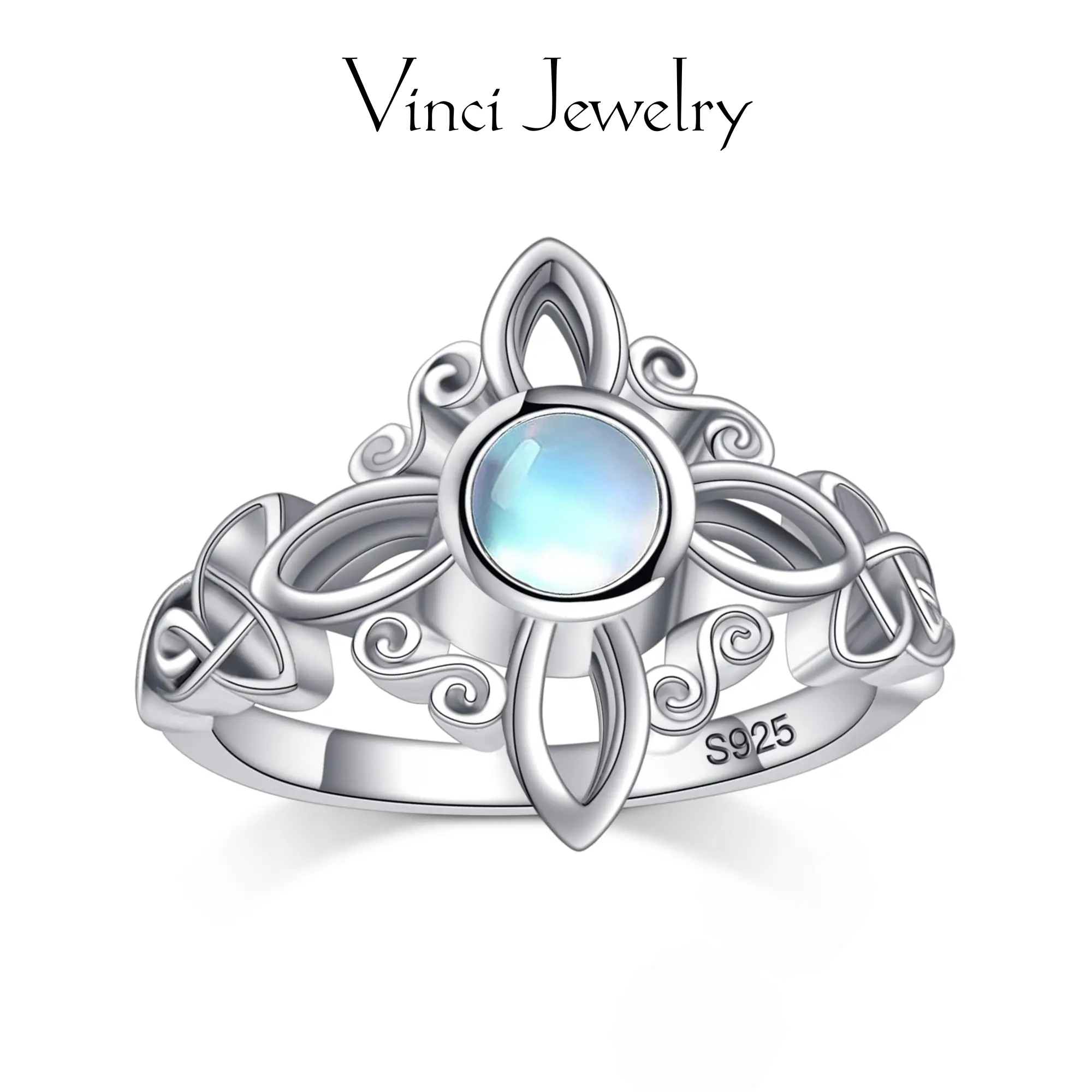 925 Sterling Silver Moonstone Ring with Celtic Knot Design, Elegant Unisex Ring Spiritual Jewelry for Women & Men, Pagan Lover, Witches Jewelry Protection Gift for Daily Wear and Party, Valentine's Day Birthday Gift