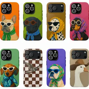 Whimsical Aesthetic Phone Case – Retro Dalmatian, Checkerboard Duck & Cowboy Goose Art