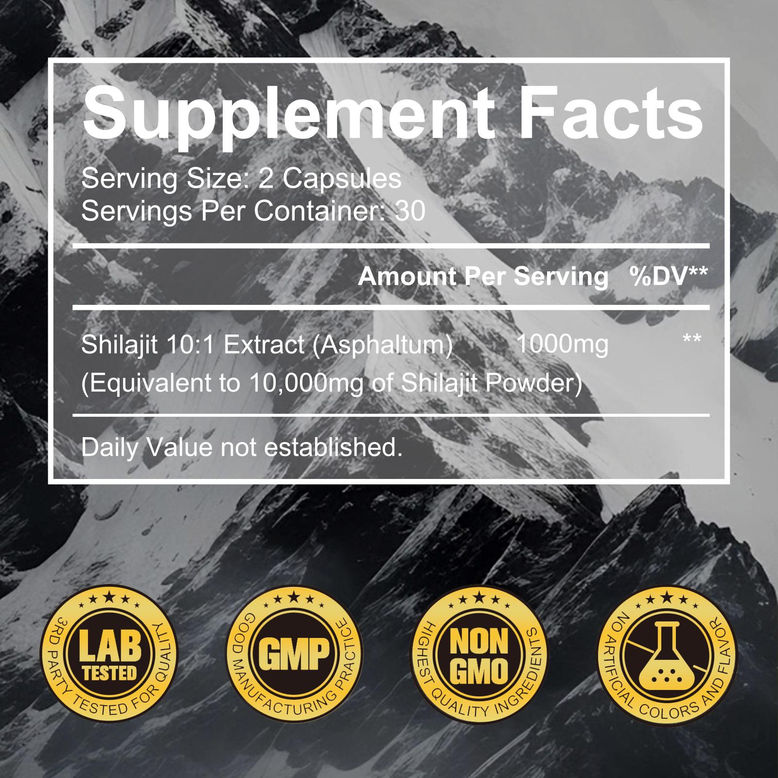 Hatmanlabs Shilajit Resin Capsules for Men & Women - 60pcs Supplement Nutrition Energy Dietary Fitness Healthcare Zinc Vitamin Iron