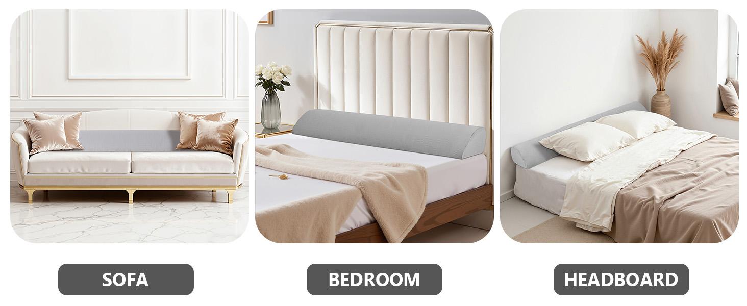 Bed Wedge Pillow for Headboard – High-Density Foam Fills Gaps (0-8") Between Mattress and Headboard, Wedge Pillow with Pockets for Phone & Remotes, Washable Cover