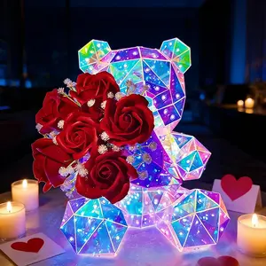 Valentine's Day Decor: Glowing LED Rose Hugging Bear (Includes Gift Box) Battery and USB Powered Perfect for Valentine's Day Gifts, Wife Gifts, Daughter Birthday Gifts, Couple Gifts