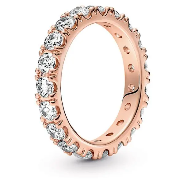 Pandora Sparkling Row Cubic Zirconia Eternal Band, 180050C01-58 Classic Statement Silver Ring, Manmade CZ Everyday Wear Jewelry, Hand-Finished, Unique Metal Blend