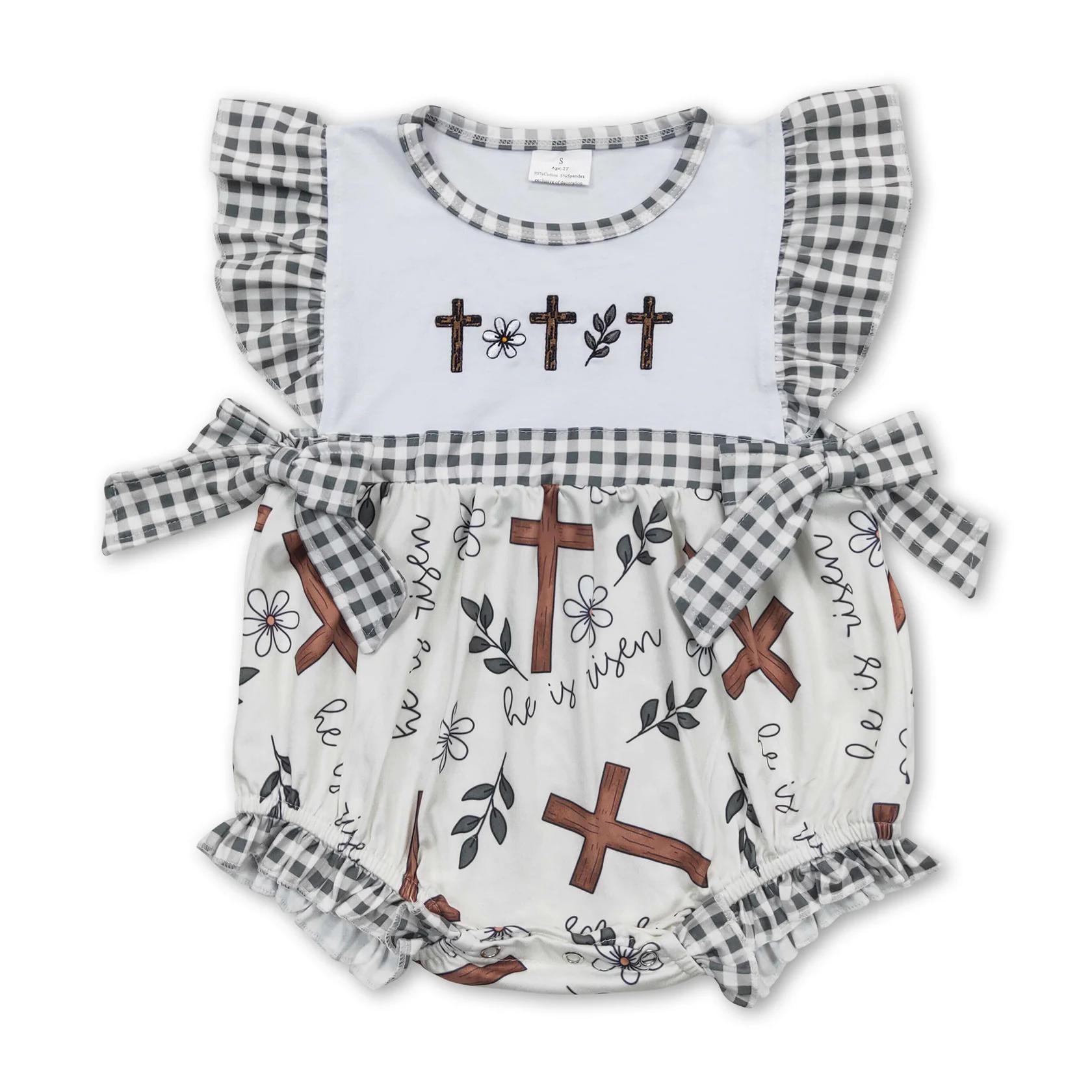 Easter embroidered cross Girls Baby Romper