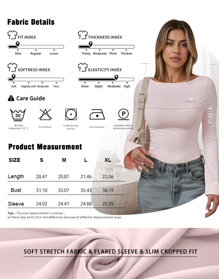 TRENDY QUEEN Women's 3-Piece Long Bell Sleeve Shirts Off-The-Shoulder Neckline Basic Crop Slim Fit Y2K Tops for Fall Fashion & Casual Outings