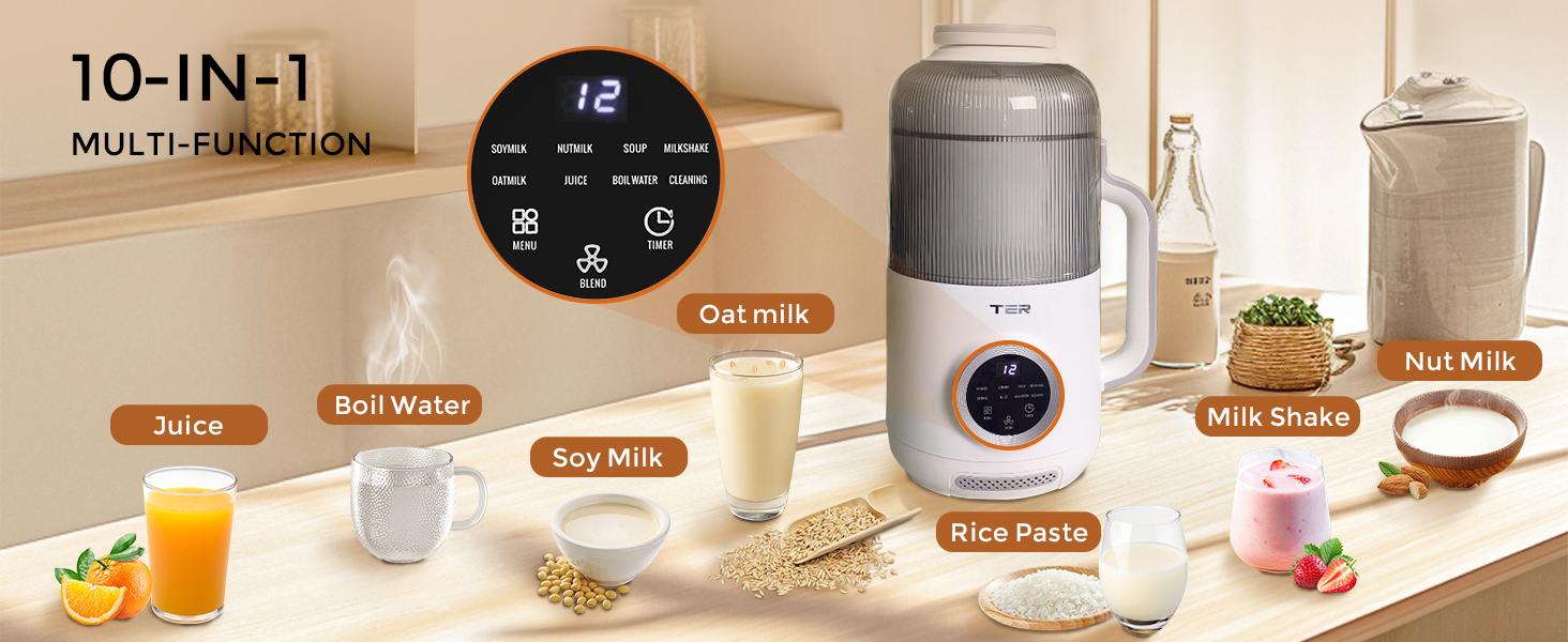 Upgraded 10-in-1 Nut Milk Maker with Quiet Shield, 40oz – Self-Cleaning Soy/Oat Milk Blender, Multifunctional Automatic Juicer,Delay Start, Keep Warm, Boil