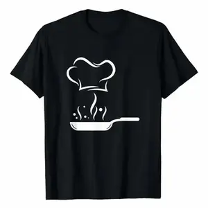 Mens Black Chef Cooking Graphic Tee, Classic Round Neck Casual Daily Kitchen Shirt Crewneck Menswear Jeans Love Minimalist White