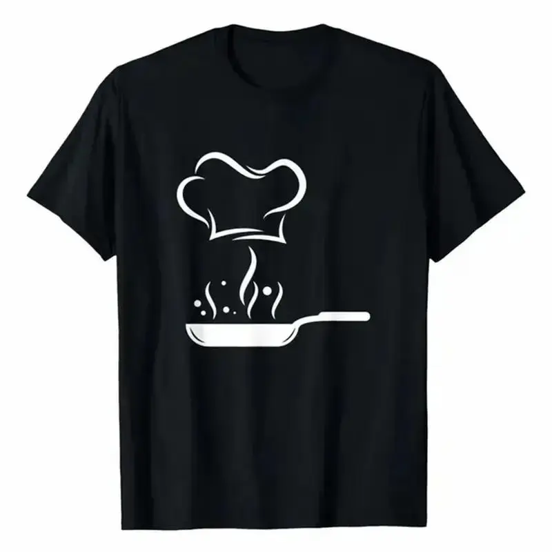 Men's Cooking Tshirt with Chef Hat Line Art - Simple Lightweight Crew Neck Top, Breathable Short-Sleeve for Daily Kitchen Wear, Short-Sleeve Tee, Soft Fabric, Round Neck, Minimalist