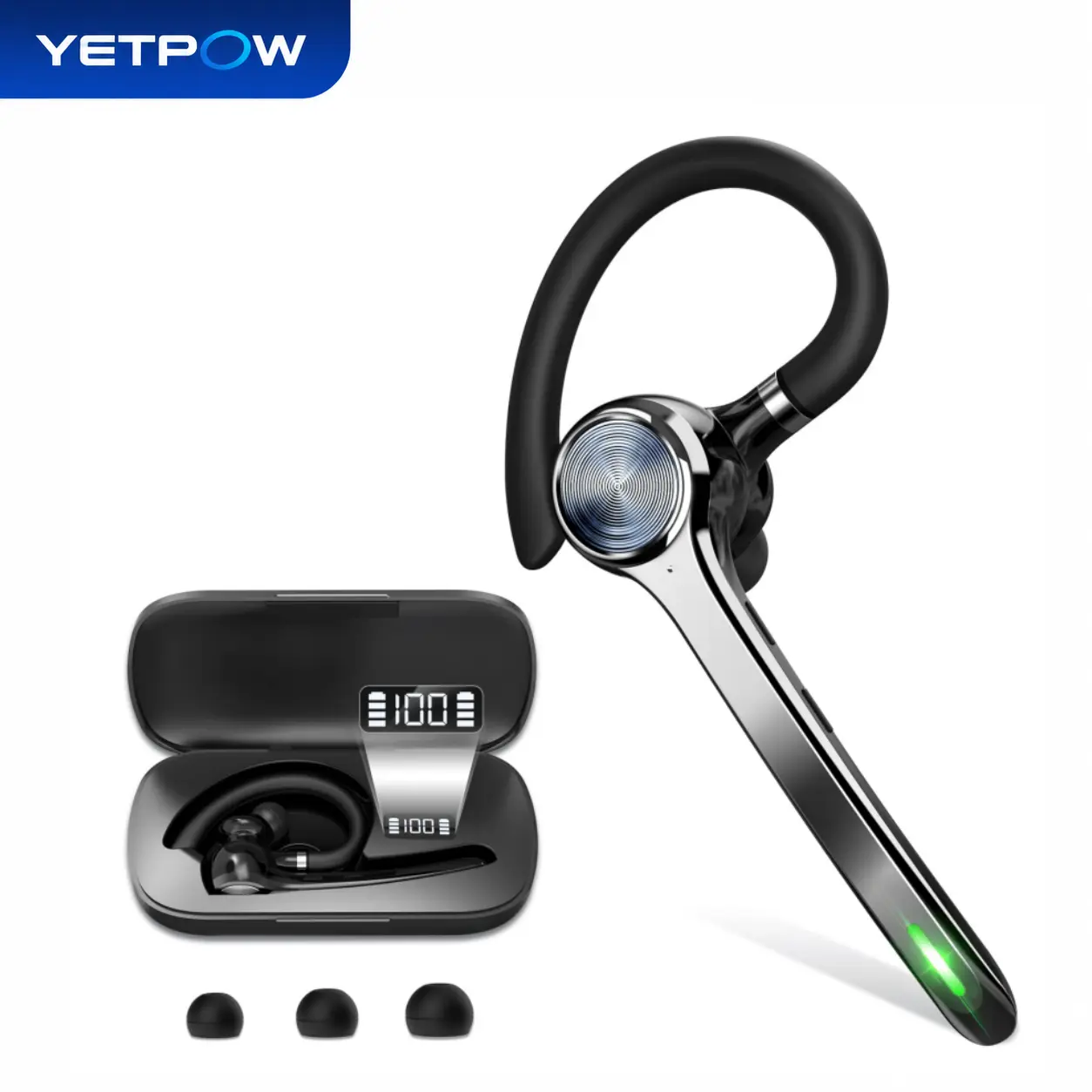 YETPOW Bluetooth Noise Cancellation On-Ear Headphones with Mic, 500mAh Charging Case, 72H Talk Time, Mute Button, Hands-Free Design,  LED Display, USB-C Charging, Manufacturer Warranty for Truckers, Cellphones tiktokshopbacktoschool, Wireless, Wireless He