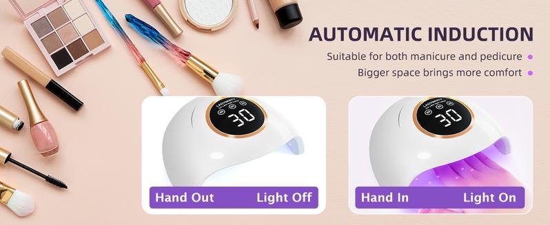 LadyMisty 72W UV LED Nail Lamp Light Dryer for Nails Gel Polish with 18 Beads 3 Timer Setting & LCD Touch Display Screen, Auto Sensor, Professional Nails, White/Pink