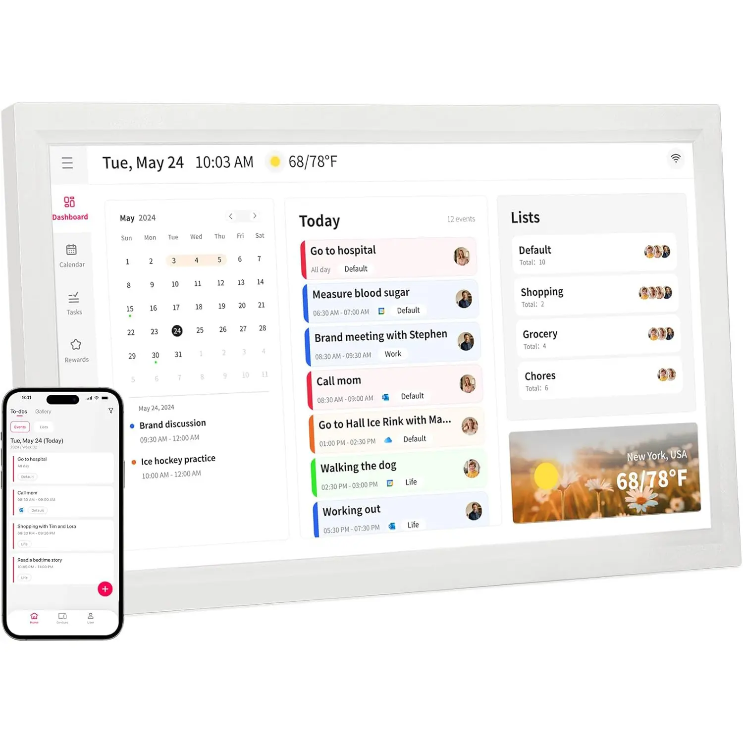 21.5 Inch Smart Digital Calendar Wall Electronic Photo Frame - 1920x1080 IPS Full HD Touchscreen Display, WiFi & Mobile App Support, for Family Dinner Plans & Household Organization tiktokshopbacktoschool