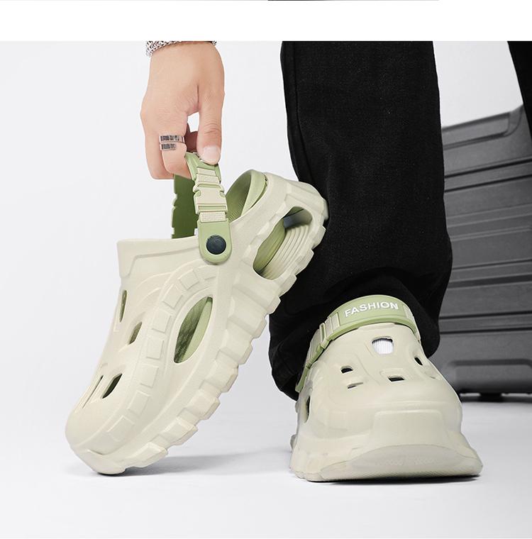 Men's Summer Slippers Outdoor Teenagers Thick Sole Height Increasing Driving Dual Use Closed Toe Cool Hollow Shoes