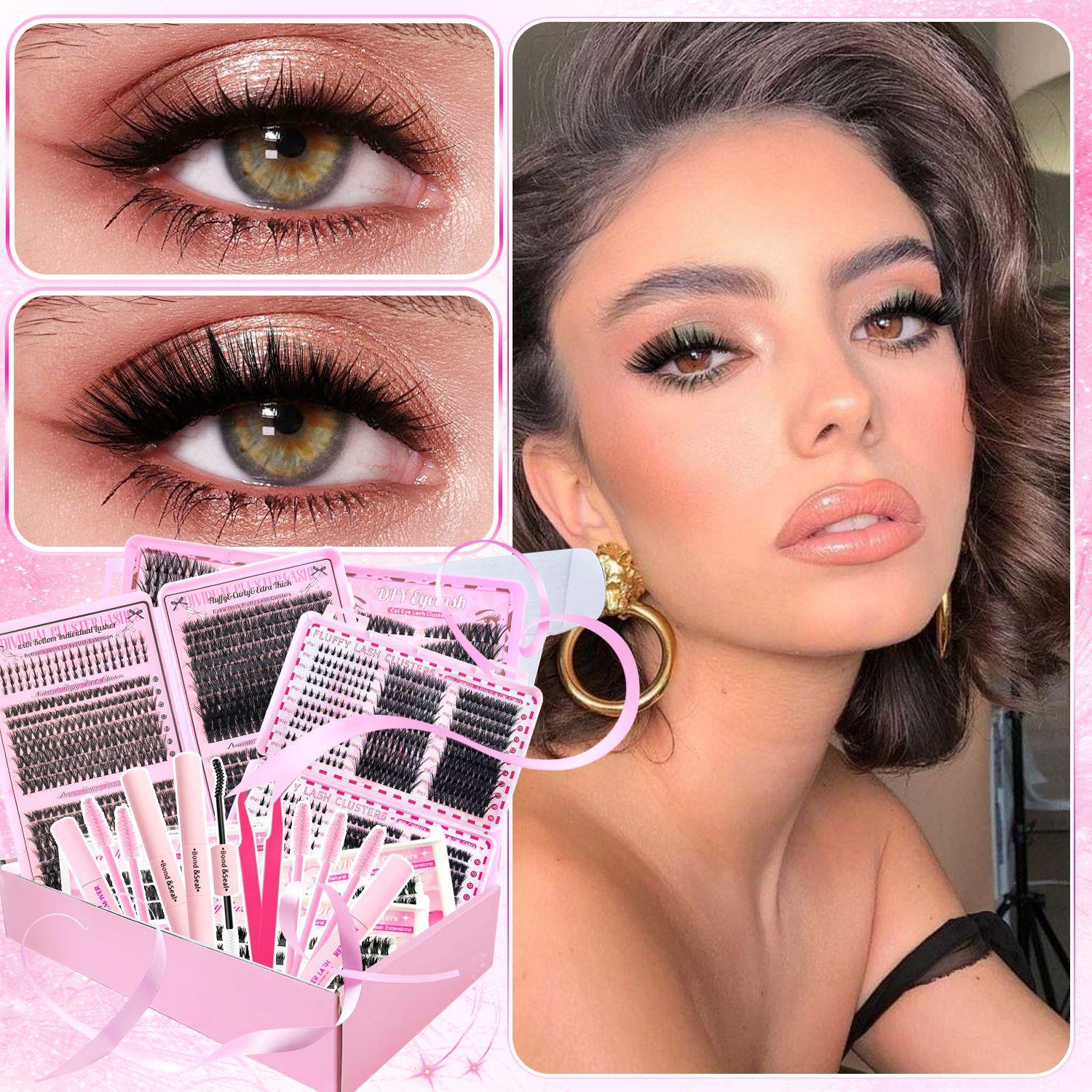 2080Pcs Fluffy Lash Clusters Kit Manga/Cat Eyes/Natural/Dense/Thick/Dramatic/Bottom Lashes Eyelash Clusters 9-18mm 30D 40D 80D 100D DIY Lashes Cluster Eyelash Extensions Kit Individual D Curl False Eyelashes with 2 Bond&Seal 2 Remover 2 Tweezers 5 Brushes