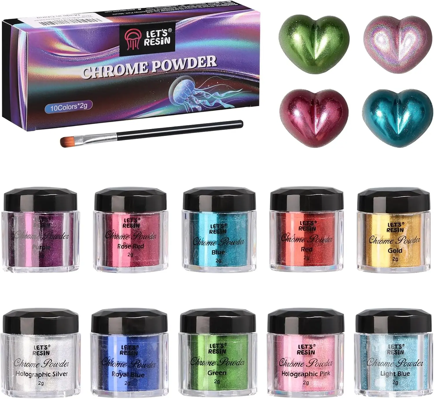 LET'S RESIN Chrome Powder,10-Color Metallic Mirror Effect Chrome Powder for Nails, Epoxy Resin, Candle Making, Soap Making, Slime, Tumblers & DIY Crafts