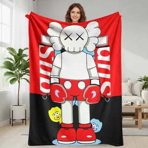 kaws Cartoon Character Style Flannel Blanket  Colorful Graffiti Art Print  Soft Warm Cozy Lightweight Throw with Modern Street Aesthetic  Perfect for Bedroom Sofa Office Lounge Gift Décor