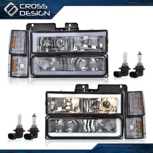 CROSSDESIGN Smoke LED Headlights Corner Lamps Fit For 1994-1998 GMC C10 C/K 1500 2500 3500