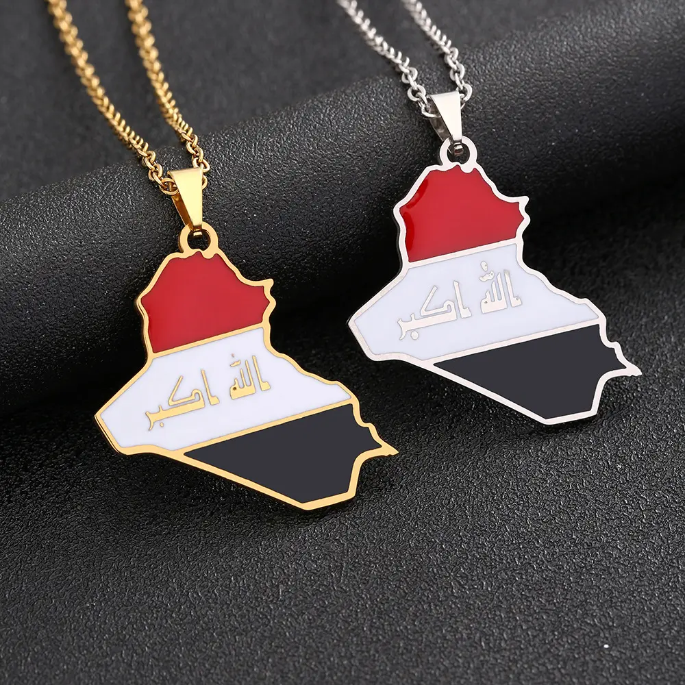 Iraq Map Necklace Set, Casual Ethnic-Style Titanium Steel Pendant for Adults, Unisex Souvenir Jewelry Gift, No Warning Applicable