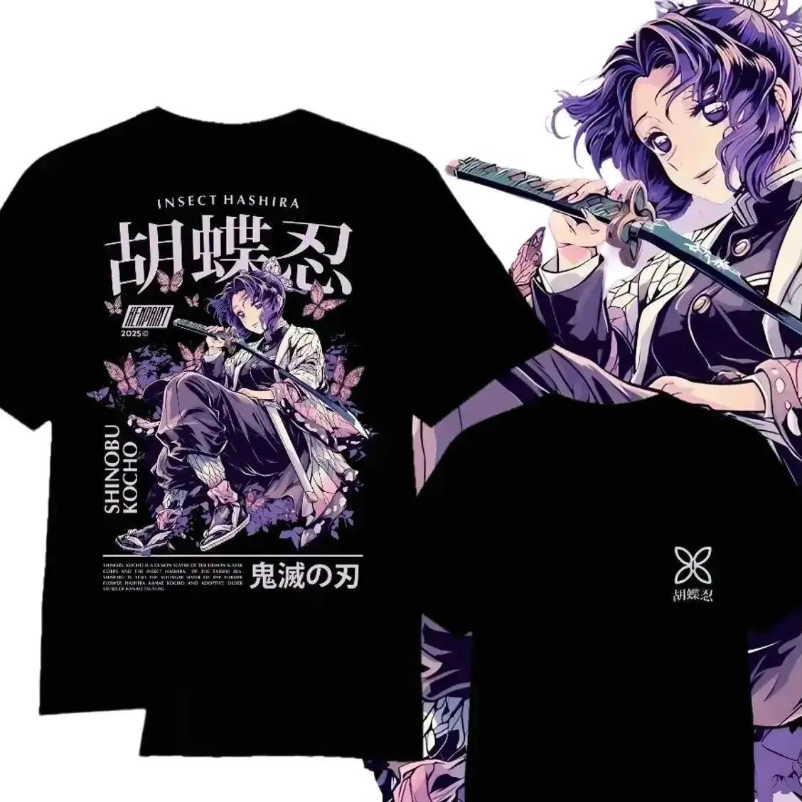 Men's Demon Slayer Shinobu Kocho Anime Theme Pure Cotton Short-Sleeve T-Shirt - 2026 Summer Streetwear Tops, Soft Comfortable Casual Cosplay Apparel for Men, Suitable for Everyday Wear