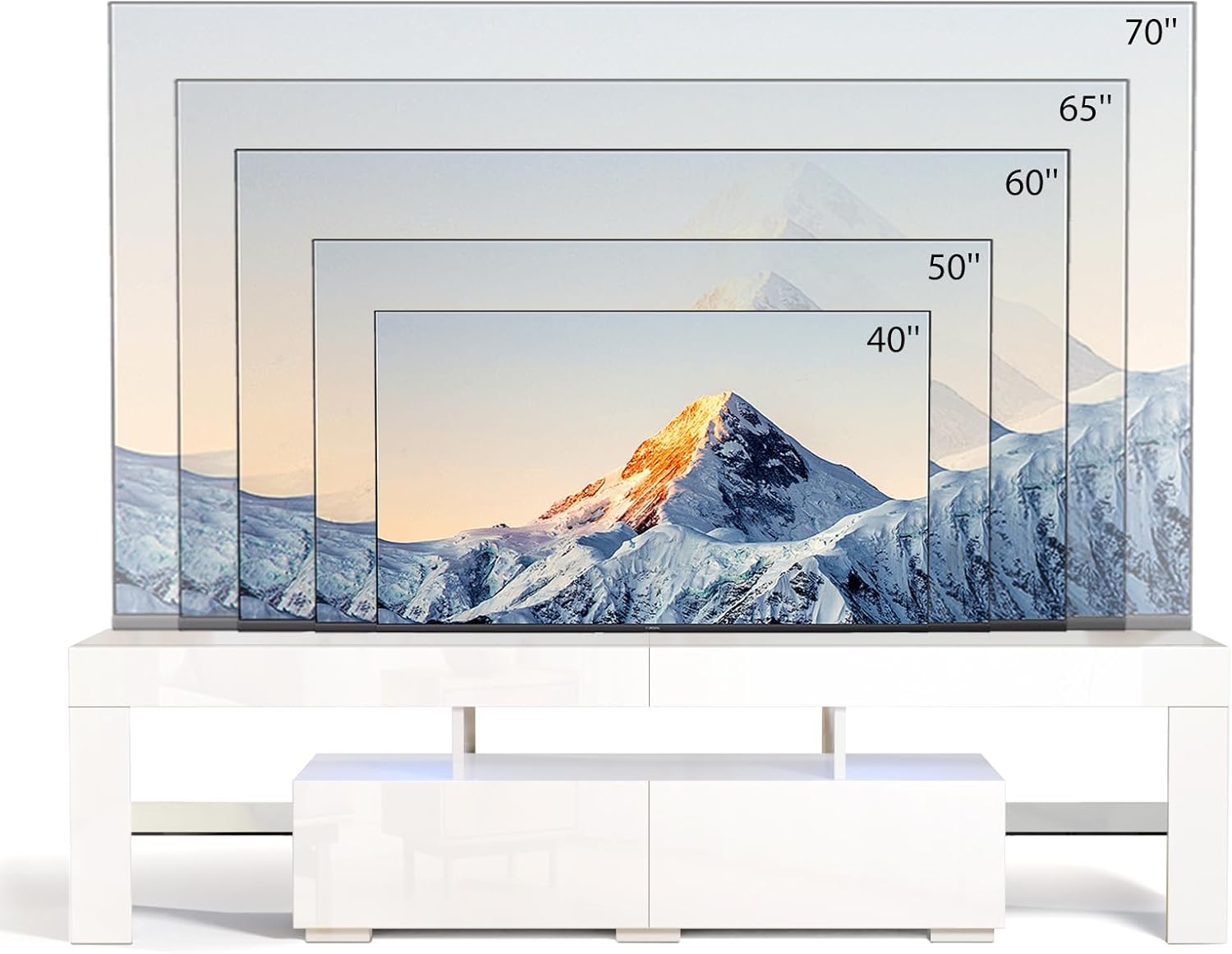 63'' LED TV Stand High Glossy Modern Entertainment Center with LED Lights and Storage for 55/60/65/70 Inch TV White Finish
