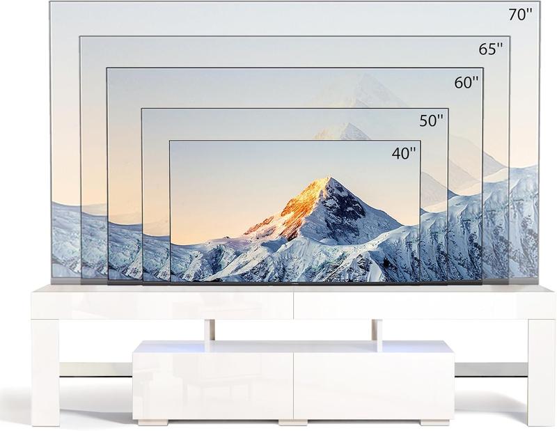 63'' LED TV Stand High Glossy Modern Entertainment Center with LED Lights and Storage for 55/60/65/70 Inch TV White Finish