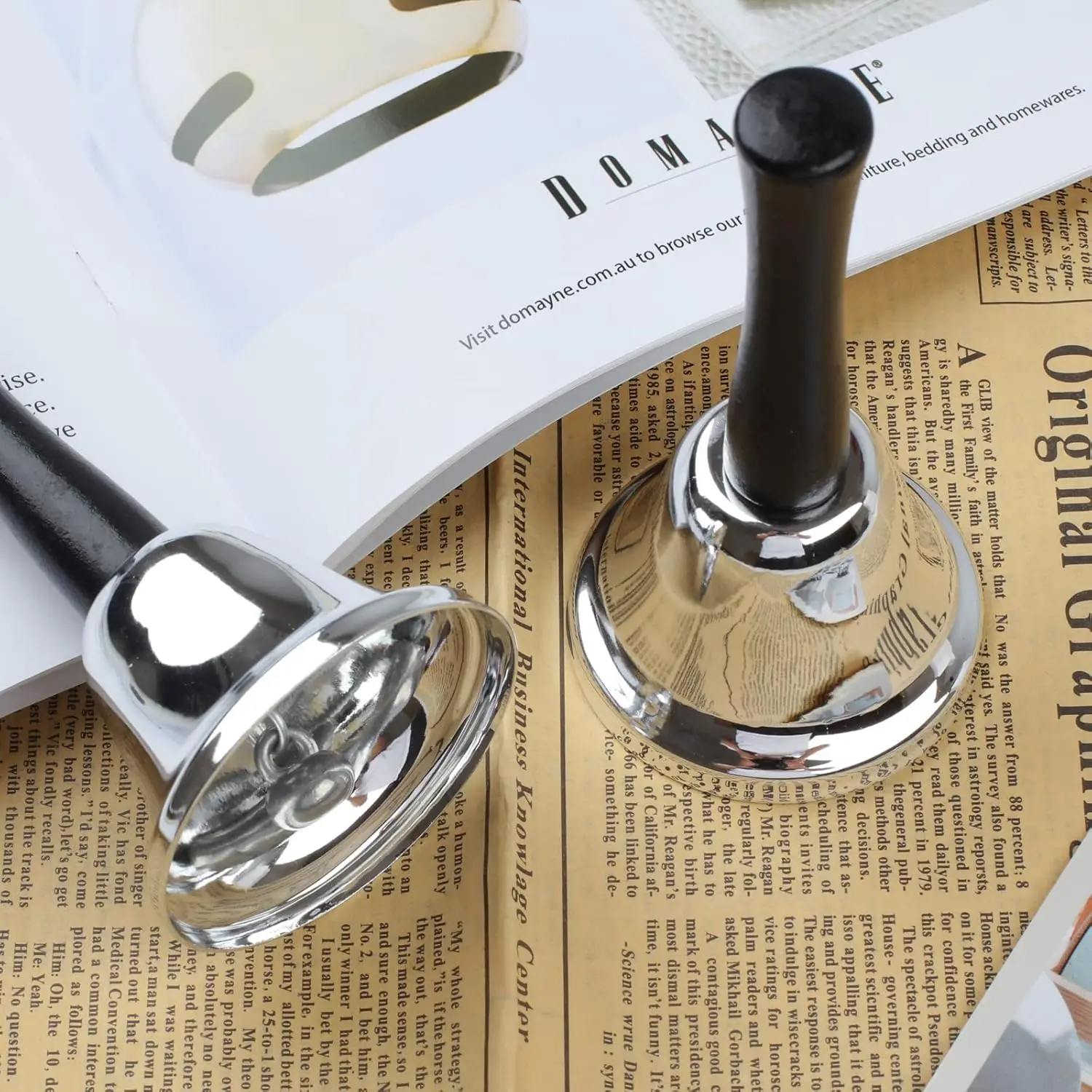 2 Pack Hand Bell Silver Steel Ringing Bell with Handle Dinner Bells for Inside Classroom Bell for Food Line Alarm Jingles Ringing Silver 2.56"D x 2.56"W x 4.92"H