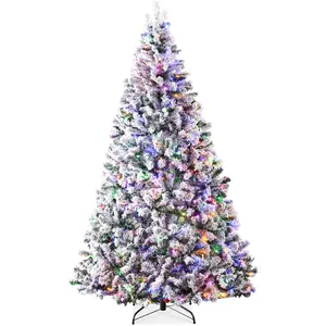 Best Choice Products Pre-Lit Holiday Christmas Pine Tree w/ Flocked Branches, Warm-White & Multicolored Lights