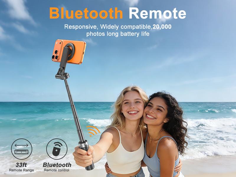 2026 Upgraded 4-in-1 Magnetic Selfie Stick: 25in Extended Length, Enhanced Stability, Wireless Bluetooth Remote, 360° Rotation, Universal Phone Fit
