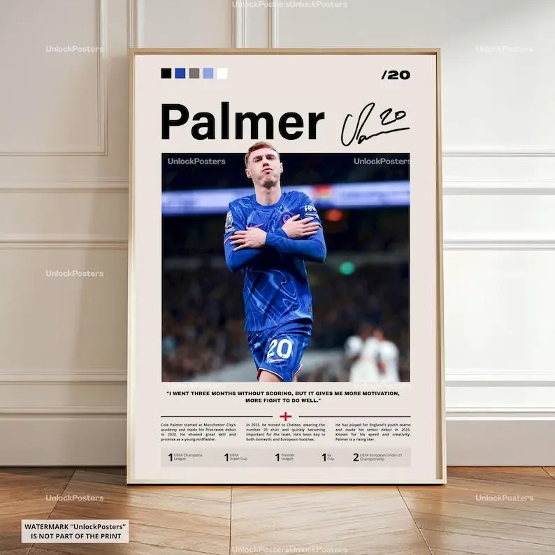 Cole Palmer Poster, Palmer Print, Palmer Chelsea Print, Framed Cold Palmer Art, Chelsea Fan Gift Idea, Football Wall Decor, Chelsea Poster