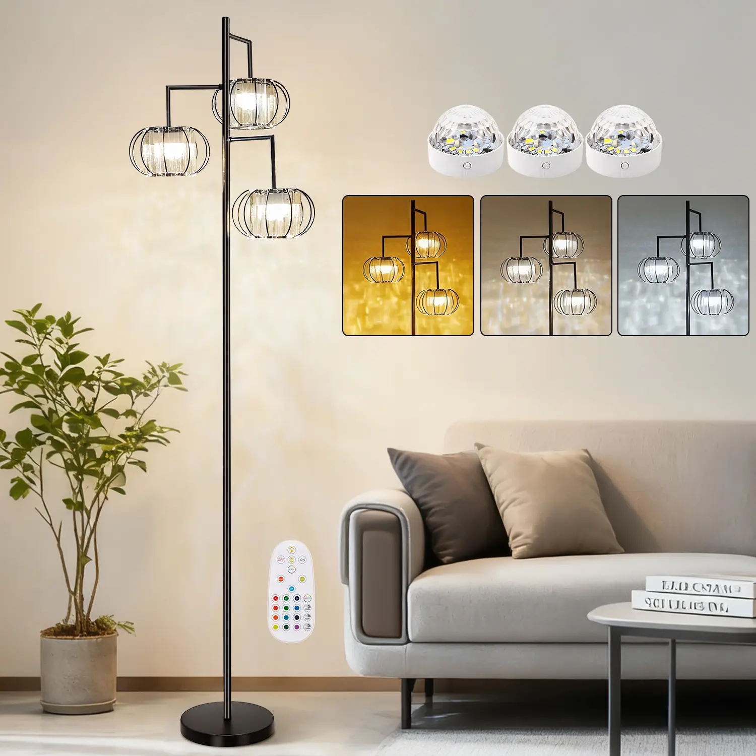 Elegant Wireless Crystal Floor Lamp - Rechargeable RGB Colorful Lights, Adjustable Lighting, Dimmable Brightness, Ambient Decoration Lamp for Bedroom, Living Room, with RGB Light Effect, Elegant Lighting, Adjustable Rgb Lighting