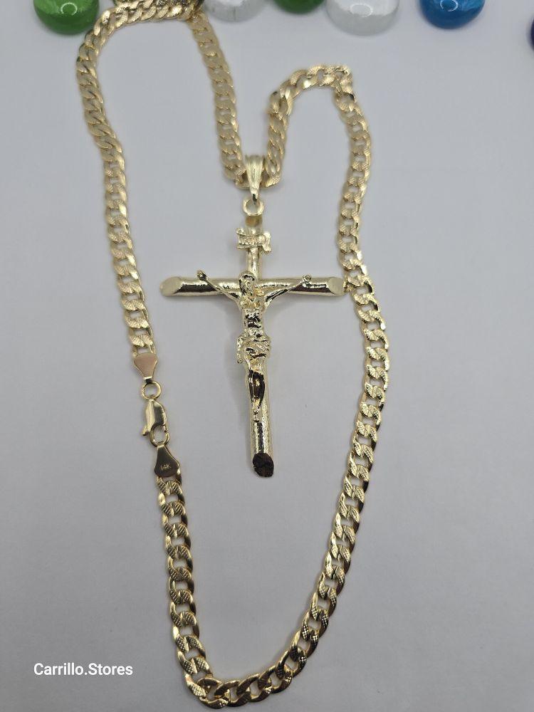 CHRIST ON THE CROSS Fashion  Cuban link style necklace gold-plated 24"inches stamp Big pendant