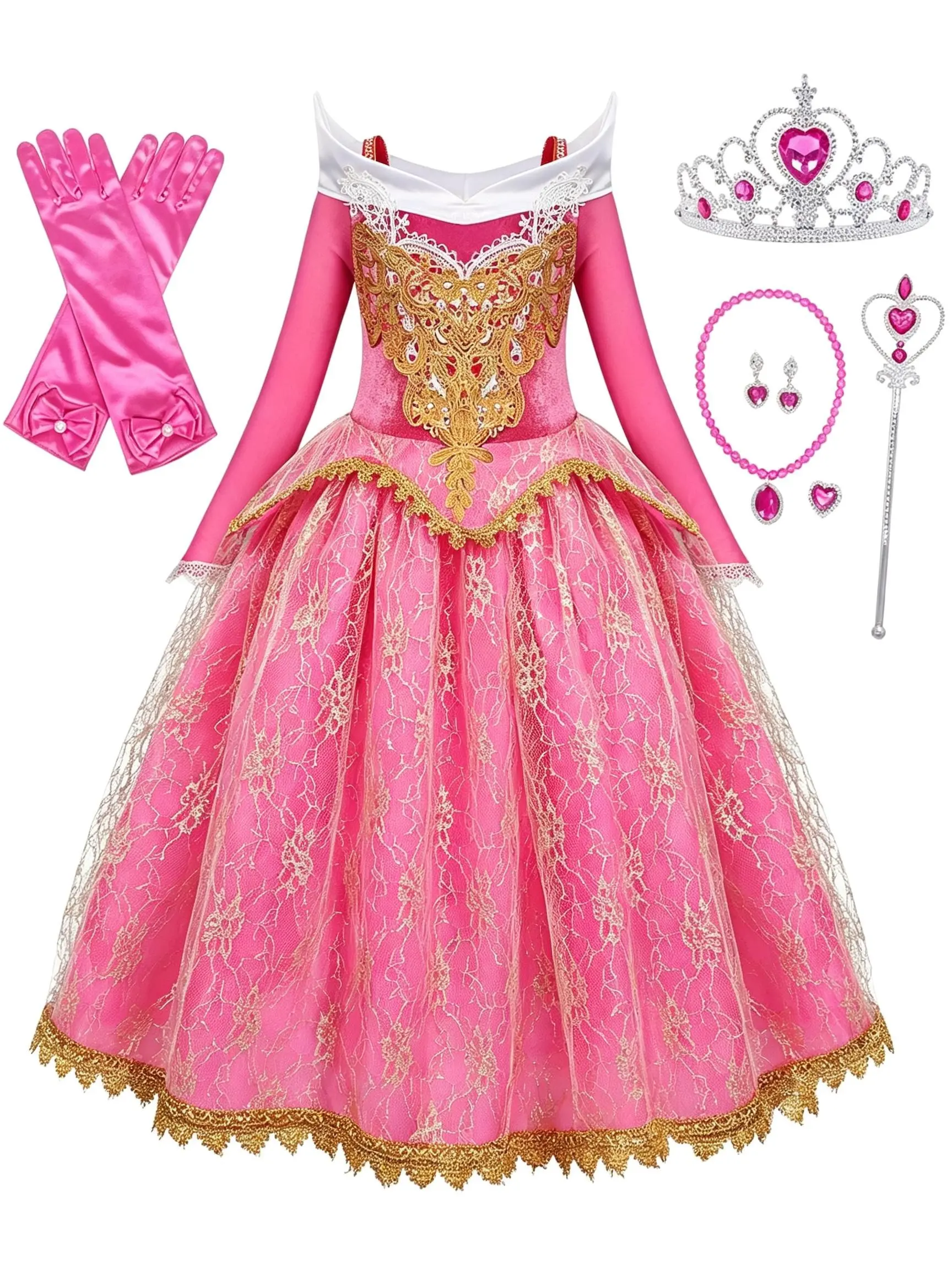 LOEL Princess Costume Dresses Pink Princess Dress Up Clothes for Halloween Cosplay Carnival Party