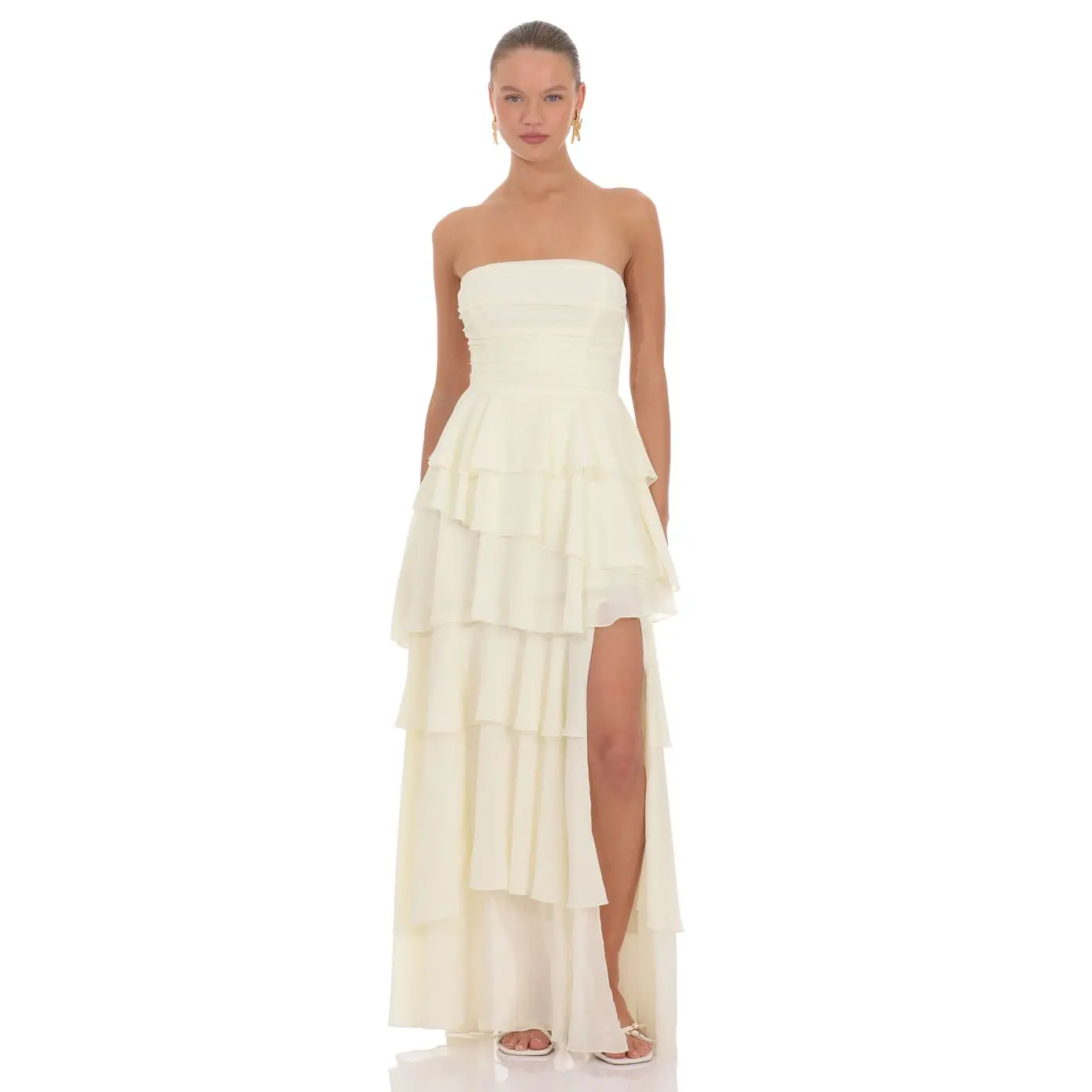 refinement beige floral print ruched strapless maxi dress Daliah Strapless Floral Maxi Dress in Natural/Orange main image 1