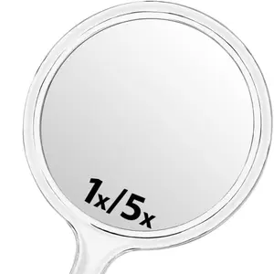 Hand Mirror Double-Sided 1X/5X Magnifying Mirror with Handle Acrylic 8.3" L x 4.5" W Clear Pack of 1