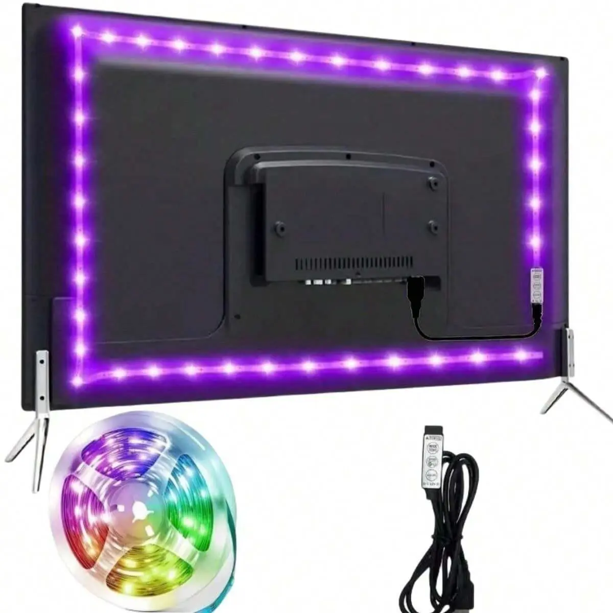 USB TV Background LED Strip Light, TV LED Lights, 1 Count RGB LED Strip Light with 3 Buttons Control, RGB Backlighting, RGB Light Effect, Suitable for Home Decoration, Living Room, Bedroom, Computer Background, Usb Powered Lighting