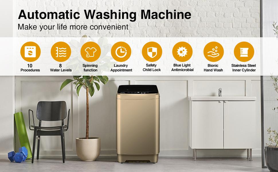 Full-Automatic Portable Washing Machine, 17.6Lbs Capacity, 10 Wash Programs, 8 Water Levels, LED Display, Top Load Compact Washer with Drain Pump – Ideal for Apartments, Dorms, RVs Washingmachine washer and dryer set portable washing machine