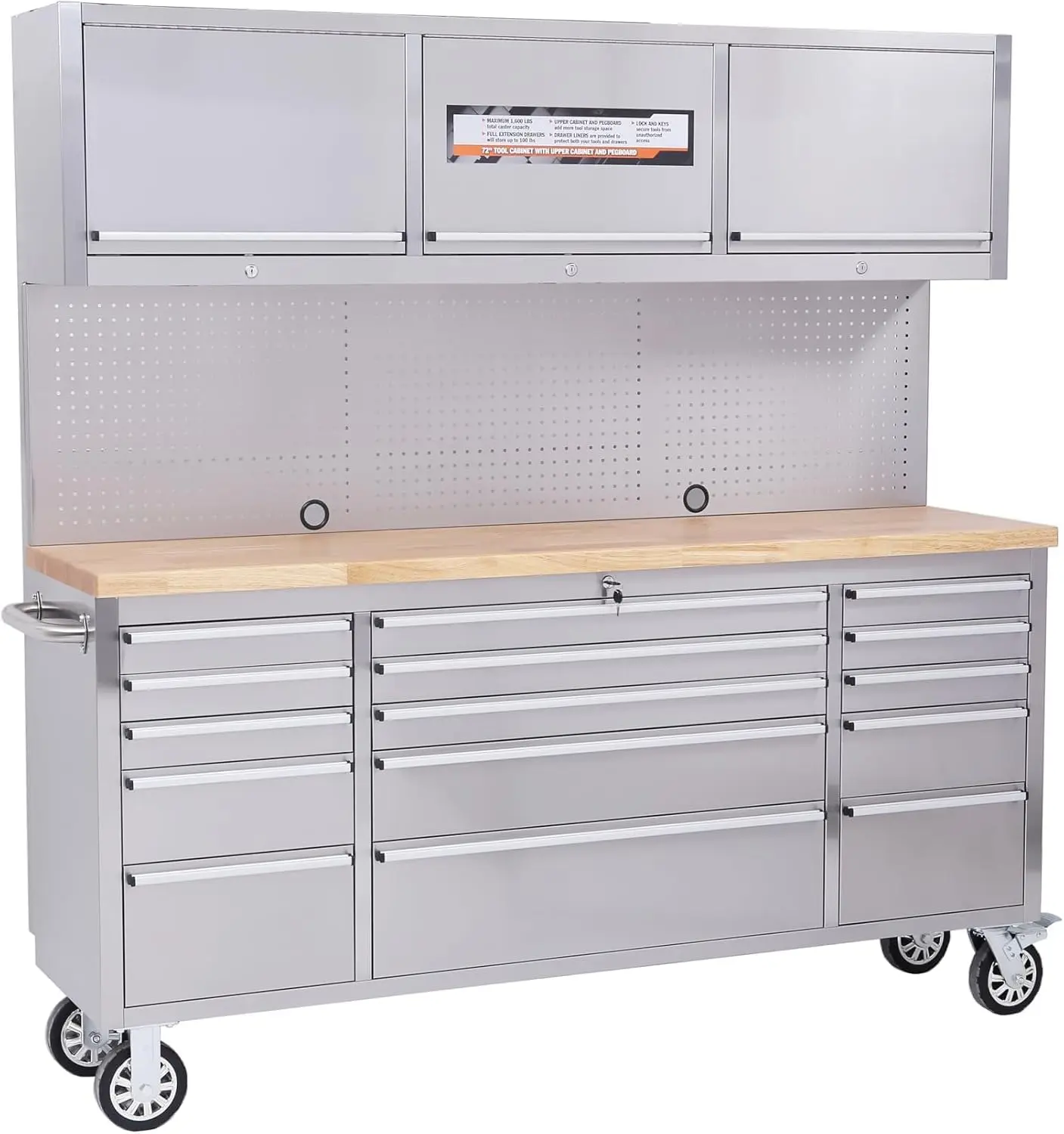 GARVEE 72" Tool Chest, Heavy-Duty Rolling 15-Drawer Professional Mobile Tool Cabinet with Lock & Key, Drawer Liners & 6" Casters for Garage, Workshop or Auto Shop Storage