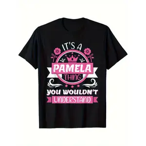 Men's & Women's Pamela Thing Graphic T-Shirt - "It's a Pamela Thing You Wouldn't Understand" Slogan, 220GSM Pure Cotton Retro Casual Tee with Floral & Crown Print, Round Neck Short-Sleeve Shirt for Year-Round