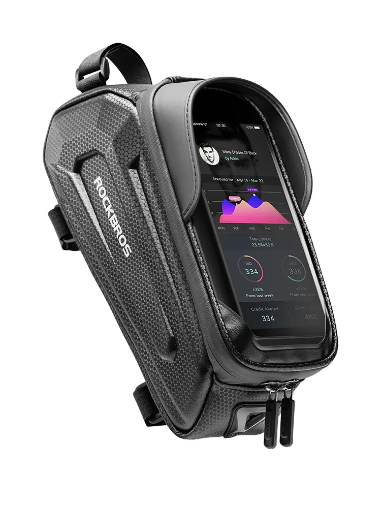 Waterproof Bike Phone Frame Bag, Carbon Fiber EVA Hard Shell Cycling Accessory with Sensitive Touchscreen, Sun Visor for 6.8" Max Phones, Bike Gear