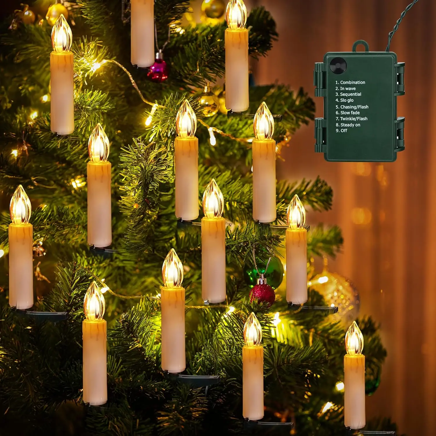 BrizLabs Christmas Tree Candles Lights, 9.85 ft 10 LED Flameless Candle Lights, 8 Lighting Modes Battery Clip-on Candle Light, Timer LED Candles Light for Xmas Tree Wedding Party Decor, Warm White