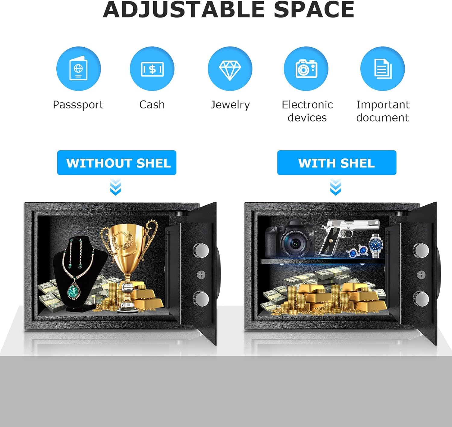 Bonsaii 0.20-2.50Cubic Feet Safe with Electronic Keypad,Removable Shelf,for Valuables,Jewelry,and Documents–Ideal for Home,Hotel,or Business 9.84x13.78x9.84