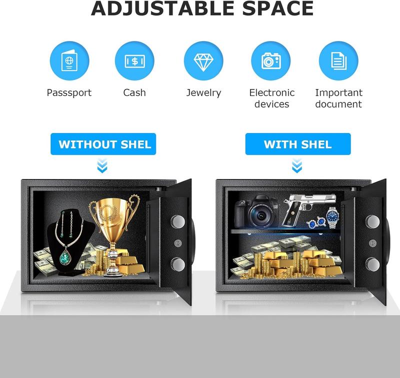 Bonsaii 0.20-2.50Cubic Feet Safe with Electronic Keypad,Removable Shelf,for Valuables,Jewelry,and Documents–Ideal for Home,Hotel,or Business 9.84x13.78x9.84