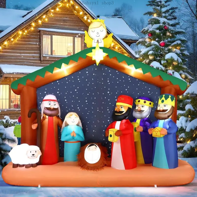 8FT Christimas Inflatable Nativity Scene Decorations Outdoor with Built-in LEDs Lights, Large Blow Up with Baby Jesus, Perfect for Outside/Indoor Xmas Yard, Garden, Lawn, Party, Holiday DecorFFApexActive6ABahsyxl shop3