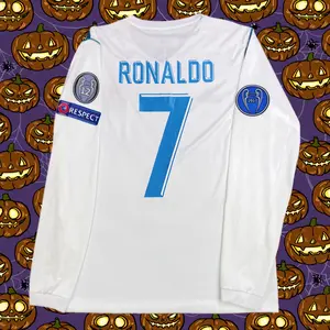 2017 2018 Home White Retro No.7 Ronaldo Long Sleeve Soccer Jersey