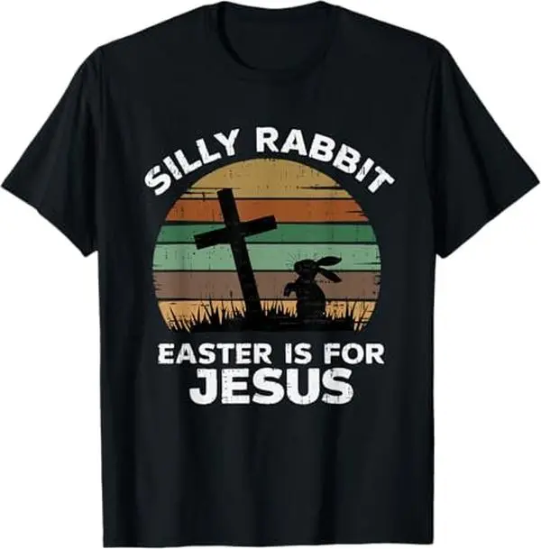 Men's Christian Easter T-Shirt, 'Silly Rabbit Easter Is For Jesus' Graphic Print, Casual Short Sleeve Comfortable Top